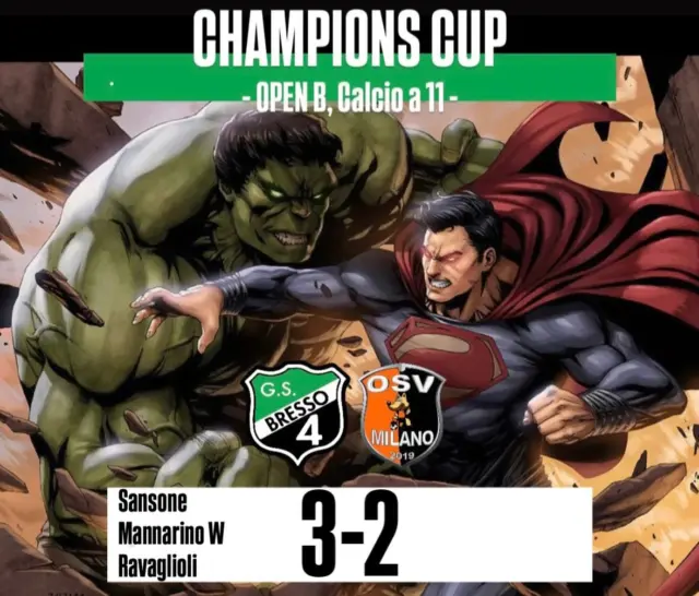 Finisce una stagione super positiva per i ragazzi di mister Gianni Adelfio Mandelli che nella partita valida per il recupero della 5ª giornata del girone di andata del torneo Champions Cup - Open B CA11, girone 1 - vincono per 3-2 contro la formazione del OSV Milano

Partita di fine stagione. Ritmi blandi e tanti sorrisi. Chiudere con una vittoria fa sempre piacere! Reti di Luca Sansone, William Mannarino e Francesco Ravaglioli. Grandi!

#sempreesolobresso4
#noisiamobresso
#verdenero
#openb
#championscup