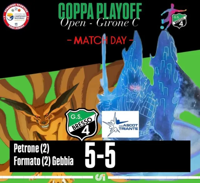 Pareggio pirotecnico nella partita valida per la 9ª giornata del girone di ritorno del torneo Coppa Playout CSI - Open Eccellenza, girone A - per i ragazzi di mister Luciano Conte che pareggiano per 5-5 contro la formazione del Ascot Triante

Stagione tra alti e bassi culminata con la salvezza e la permanenza nella categoria Eccellenza. A segno Christian Petrone (doppietta), Antonio Formato (doppietta) e Luigi Gebbia. Testa alla prossima stagione!

#sempreesolobresso4
#noisiamobresso
#verdenero
#openeccellenza
#coppaplayout