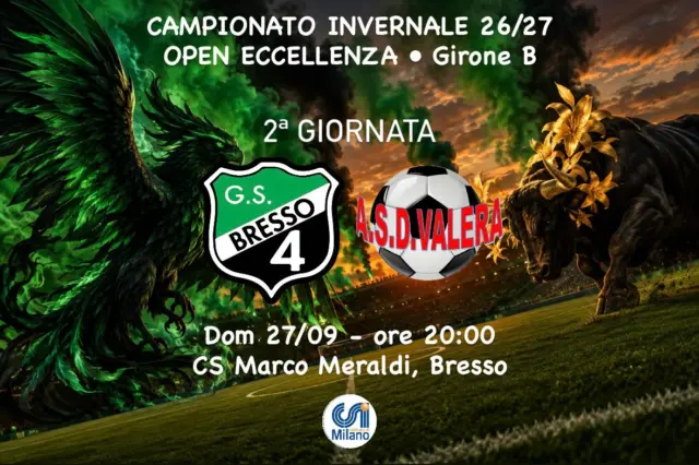 In attesa di recuperare la 1ª giornata, i ragazzi di mister Gabriele Zanotto fanno il loro debutto nel campionato invernale 26/27 CSI - Comitato Sportivo Italiano di Milano, girone B - contro la formazione del ASD VALERA (Varedo), nella partita valida per la 2ª giornata 

Appuntamento per domenica 27 settembre alle ore 20:00, presso il Centro Sportivo Marco Meraldi a Bresso

AKA BRESSO4

#bresso4xsempre 
#season2627
#openeccellenza