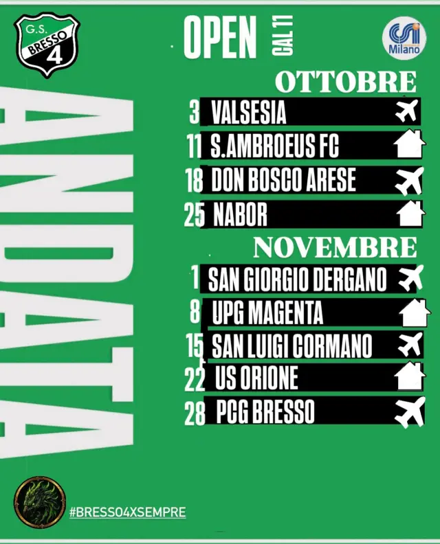 Mister Andrea Liguori è chiamato ad una importante, difficile ma allo stesso tempo stimolante “missione sportiva”. Quella di eguagliare o migliorare la stagione appena trascorsa. I suoi ragazzi vengono sorteggiati nel girone B del campionato invernale 26/27 @csimilano - Open, categoria A, calcio a 11

AKA BRESSO4

#bresso4xsempre 
#season2627
#open