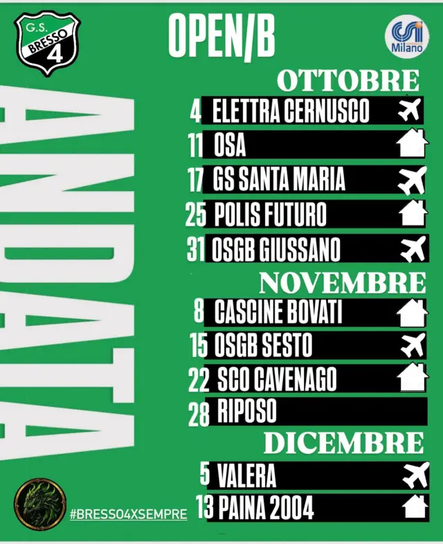 Definito anche il calendario dei ragazzi di mister Carlo Villa che vengono sorteggiati nel girone P del campionato invernale 26/27 @csimilano - Open, categoria C

AKA BRESSO4

#bresso4xsempre 
#season2627
#open