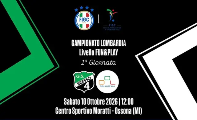 Prende il via il campionato per i ragazzi di mister Gianluca Oldani che sabato 10 ottobre alle ore 12:00, affrontano la formazione del BRIANTEA84 nella partita valida per la 1ª giornata del campionato FIGC | DCPS Lombardia, livello Fun&Play! Forza!

#bresso4xsempre 
#season2627
#figcdcps