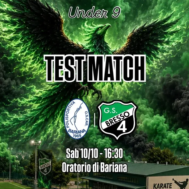 Dopo aver conosciuto ì propri avversari nel campionato invernale 26/27, la squadra dei mister Marco Corradini e Lorenzo Rossetti affronta in amichevole la formazione dei pari età del POSCAR BARIANA. Appuntamento per sabato 10 ottobre alle ore 16:30! Forza!

#bresso4xsempre 
#season2627
#under9
#testmatch